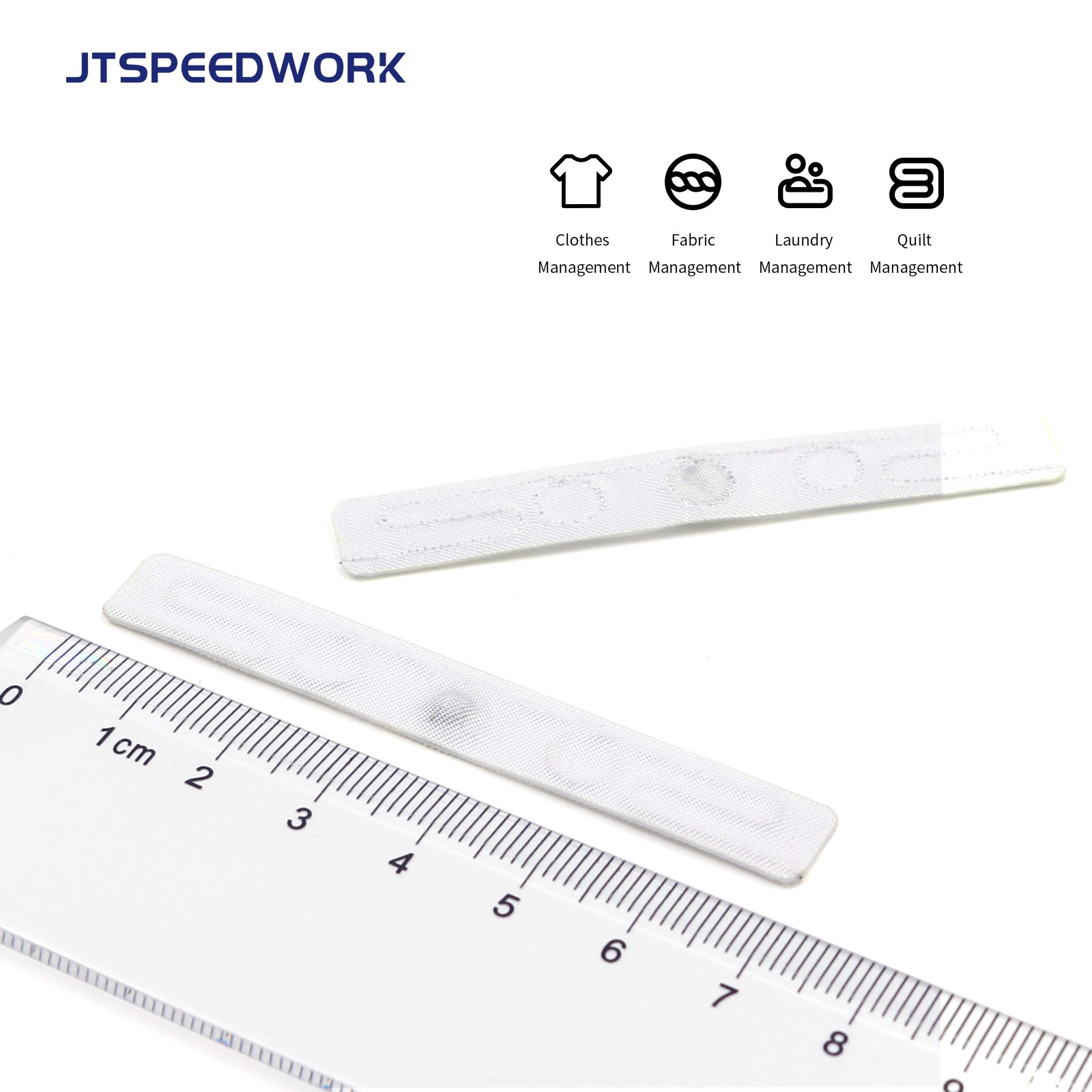 Thẻ RFID JT-F7010 70*10mm 860-960Mhz UHF dùng cho vải, đồ giặt, dệt may, có thể giặt được.