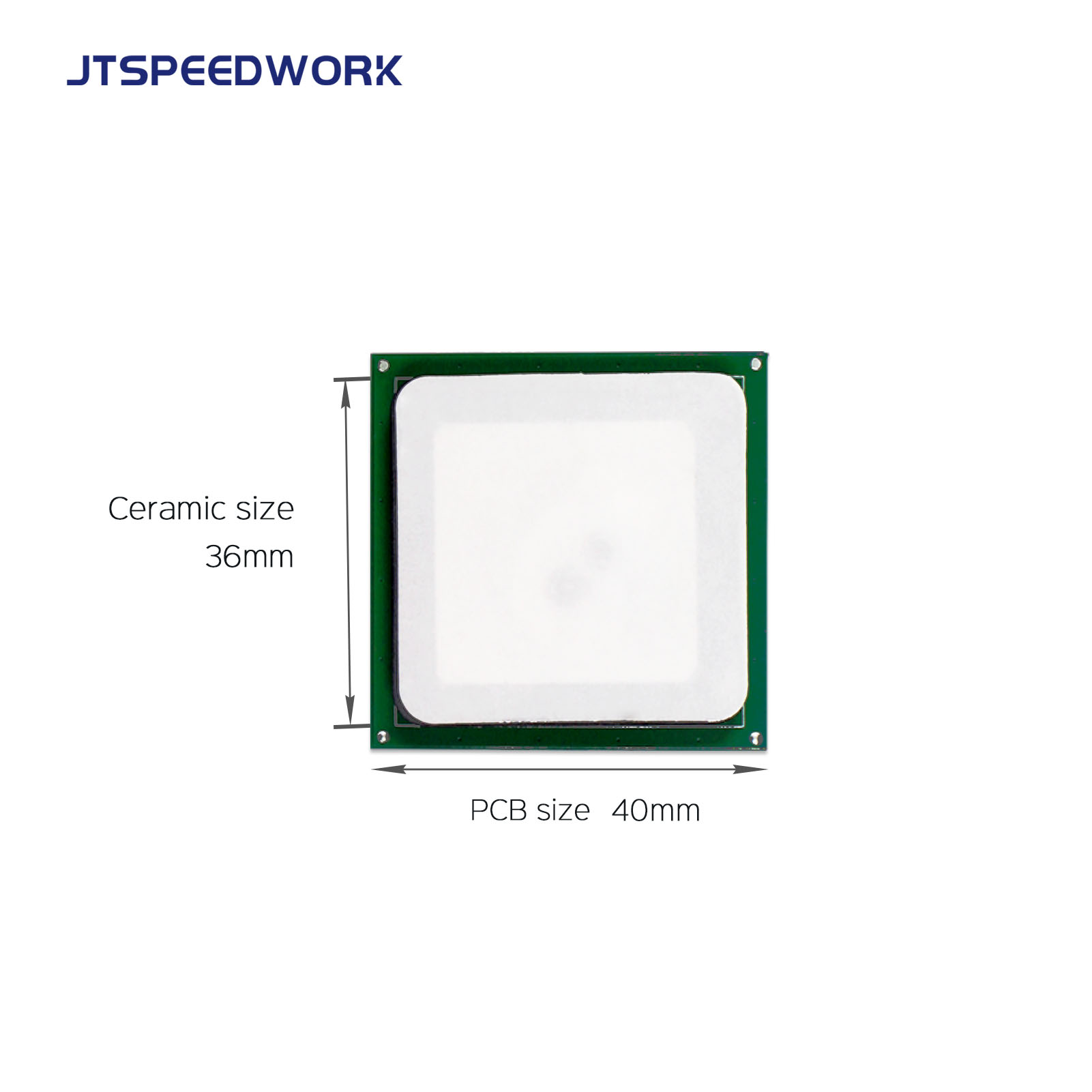 Ăng-ten gốm RFID UHF 3dBi JT-T0036 36*36mm 865-868/902-928MHz RHCP dành cho PDA